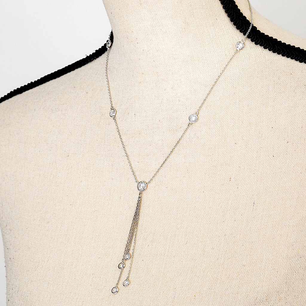 Dainty Station Necklace 6 0.31 Ctw Crystal Sterling Silver Y Necklace Bella Luce